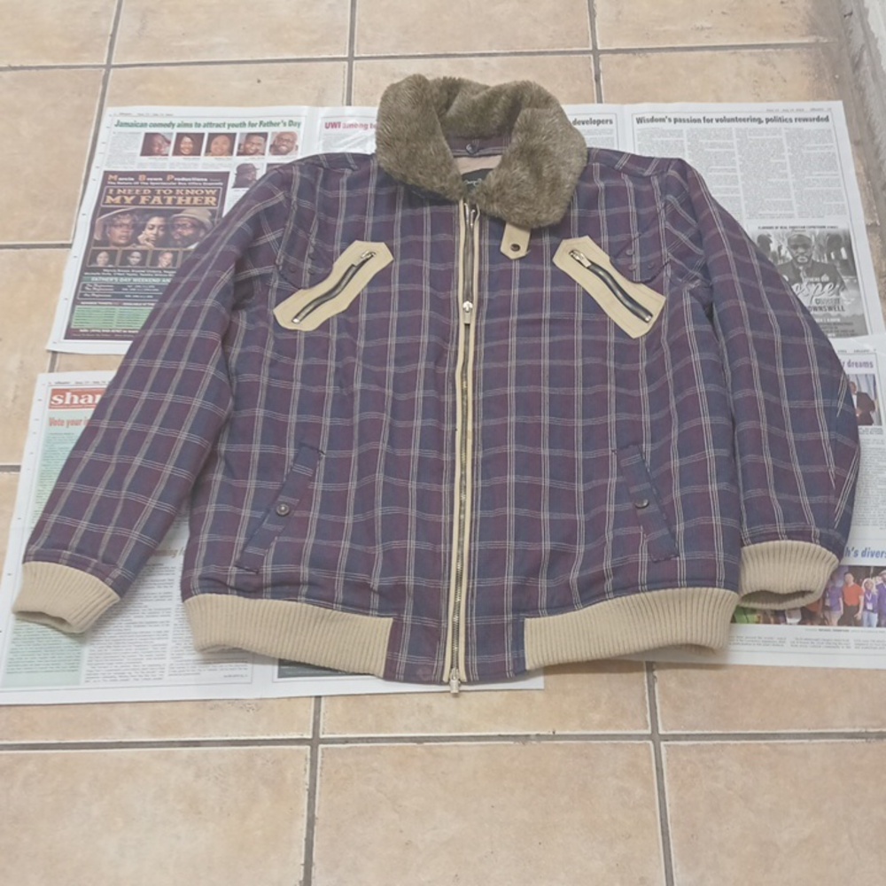 Mens Sean John Fur collared Jacket Purple XL..